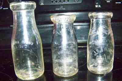 3 milk bottles -- 2 half pints and 1 third quart  COBLE DAIRY, LEXINGTON, NC