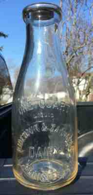 RARE London Ohio RIDENOUR & ZACHMAN DAIRY Quart Milk Bottle Columbus Plain City