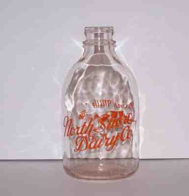 RARE NORTH SHORE DAIRY CO. CHICAGO 1/2 GALLON MILK BOTTLE ORANGE PYRO EXCELLENT!