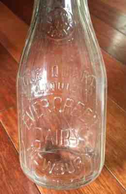 EVERGREEN DAIRY quart milk bottle NEWBURY, Mass (MA) / Massachusetts