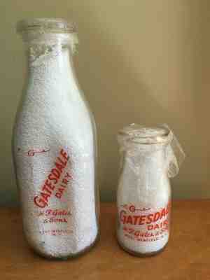 2 Vintage Gatesdale Dairy Milk Bottles - Quart & 1/2 Pint - West Winfield, NY