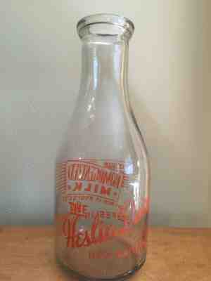 Vintage Heslin Dairy Co. New Britain, Conn. Quart Milk Bottle - Orange Lettering