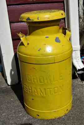 Vintage Decorated MILK CAN CROWLEY'S BINGHAMTON NY METAL W/LID 2-HANDLE 24” 