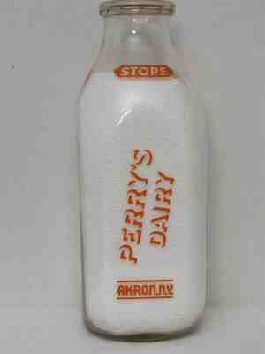 SSPQ Milk Bottle H Morton Perry Perry's Dairy Akron NY ERIE CO Perry's ICE CREAM