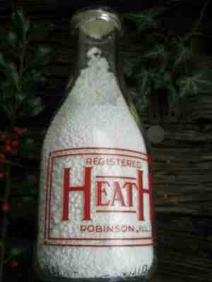 Heath TRPQ milk bottle,Robinson Ill. Easily Digested 1 2 3 Finger Count Pyro Qt.