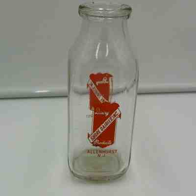1960's Shore Dairies Inc orange pyro pint milk bottle Allenhurst, New Jersey NJ