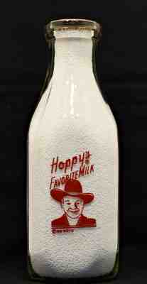 COLLEGE DAIRY Hopalong Cassidy Quart Milk Bottle MODESTO, CA CAL CALIF