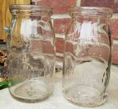 Crowley's Milk Antique Vtg Bottle Squatty Widemouth Embossed Pint Cream Jars 