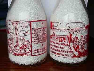 2) TRPQ 1940's BROOKVILLE Emporium PENNSYLVANIA dairy milk bottle NURSERY RHYME