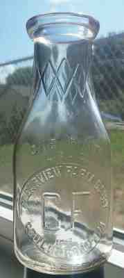 Embossed CLEARVIEW FARM DAIRY Pint Milk Bottle, (TREP) GOULDSBORO, PA