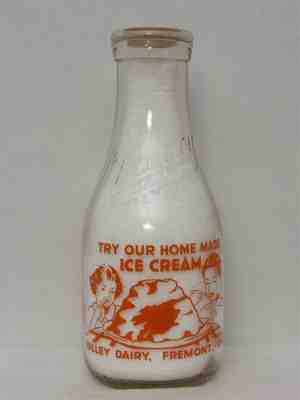 TRPQ Milk Bottle Valley Dairy Fremont OH SANDUSKY COUNTY Emb & Pyro TEDDY BEAR