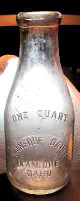 Rare Vintage KANEOHE DAIRY Quart MILK Bottle HAWAIIAN Kaneohe Oahu! 7 Days Only!