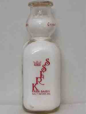 TSPQCT Milk Bottle Kress Farm Dairy Baltimore MD Coronet Crowned with Cream 1952