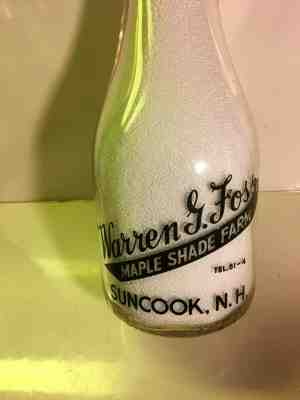 RARE:Warren G. Foss, Maple Shade Farm, Qt.Milk Bottle Suncook N H New Hampshire