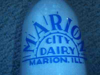 RARE Marion City Dairy Marion, ILL. (Illinois) Quart Milk Bottle, Blue Lettering