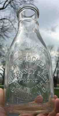 EARLY Dennison Ohio C.R. STOCKER’S GUERNSEY DAIRY Milk Bottle New Philadelphia