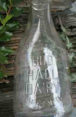 TRQ milk bottle Bud Hall Dairy Akron O. Summit County Ohio OH embossed quart qt.