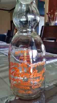 1946 Clover Leaf Dairy Stockton Ca Cream Top Quart Milk Bottle RARE NOS RED PYRO 