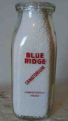 BLUE RIDGE SANITORIUM, CHARLOTTESVILLE  VIRGINIA SQUARE HALF PINT MILK BOTTLE 