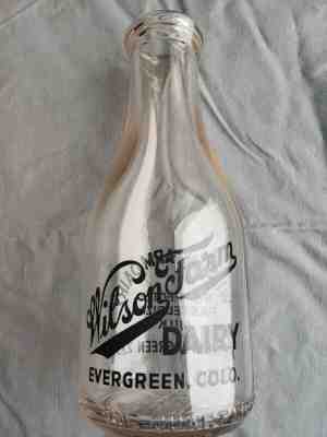 Wilson Farm Dairy Evergreen, CO Colorado Advertising Pyro Quart Milk Bottle