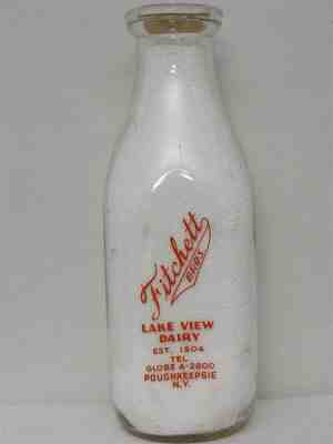 TSPQ Milk Bottle Fitchett Bros Lake View Dairy Poughkeepsie NY 2-Color 3 Glasses