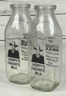 SET OF2 Milk Bottle Jug Hoppy Favorite Milk Ofallon Hopalong Cassidy RARE 7