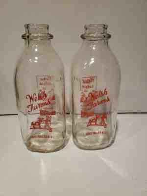 Welsh Farms - One Quart Square Milk Bottles - Long Valley, NJ - lot of 2