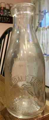 Rare Ayer & McKinney Meridale Farms NY Dairy One Quart Milk Bottle Meredith WOW