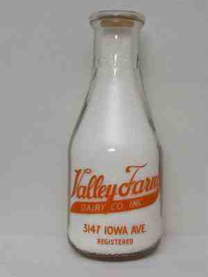 TRPQ Milk Bottle Valley Farm Dairy Co 3147 Iowa Ave St Louis MO Chocolate Drink