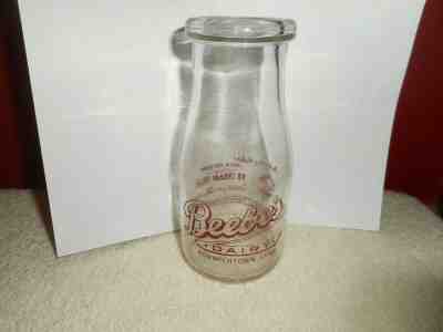 BEEBE'S DAIRY Norwichtown Ct 8 oz Milk Bottle Ice Cream Bar Duraglass 1950s