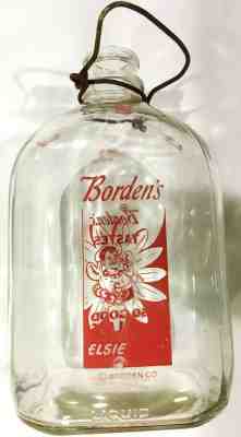 Vintage One Gallon Borden’s Milk Glass Jug/Clear and Red - Elsie - Unique Label