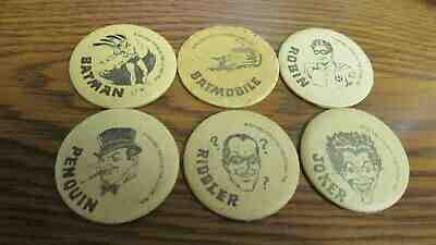 BATMAN 33mm diameter 6x Milk Bottle Caps 1966 Natl Periodical RARE DETROIT MICH