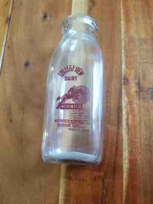 Vt. Norwich University Milk Bottle, With Jumping Horse & Cadet, Pint in Maroon 