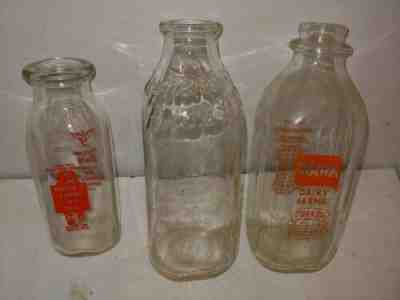 3 Vintage 50's/60's Pennsylvania Dairy Milk Bottles,Triple G,Stephens,Wawa Quart