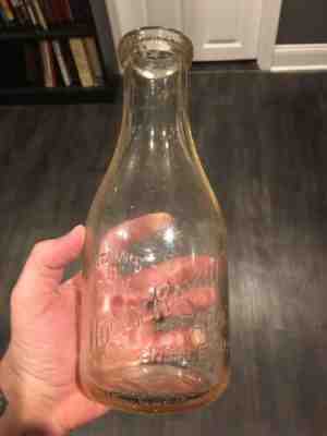 Vintage HOLLY RAVINE FARM Glendale, NJ New Jersey Milk Bottle Quart Embossed Cow