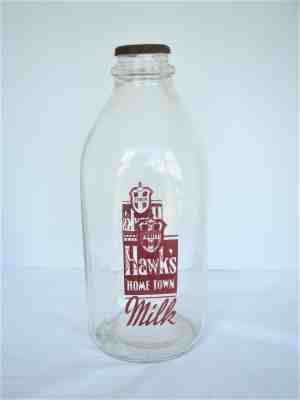 Vintage Hawk's Home Town Milk 1/2 Gallon Glass Bottle Duraglas Brown Lettering