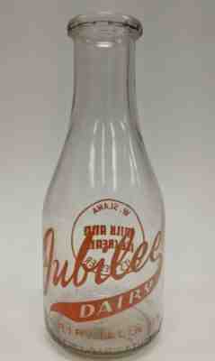 Vintage Jubilee Dairy Peoria Illinois IL One Quart Glass Pyro Milk Bottle