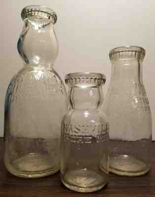 Vintage LOT of 3 NASHVILLE PURE MILK COMPANY Bottles mid 30's ALL DIFFERENT 