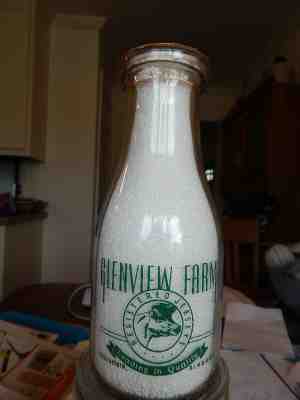  GLENVIEW FARM MILK BOTTLE TUSCUMBIA AL PINT RD GREEN PYRO COLBURN CO ALABAMA  