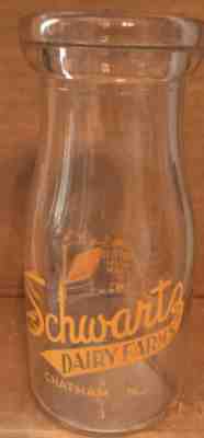 Milk Bottle 1/2 Pint Schwartz Chatham NJ Bottled At The Farm Dairy Farm