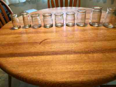 Vintage-8 Dairy Milk/Sour Cream Glass Bottles in Pint, 1/2 PT and 1/4 PT