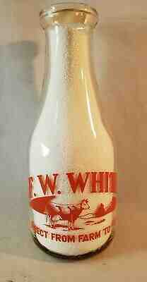 TRPQ Vintage Pyro Milk Bottle F.W. White Lone Pine Farm Unknown NO Reserve