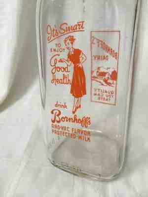 Vintage Pint Milk Bottle Bornhoff’s Dairy Glenview Illinois NICE Graphic !