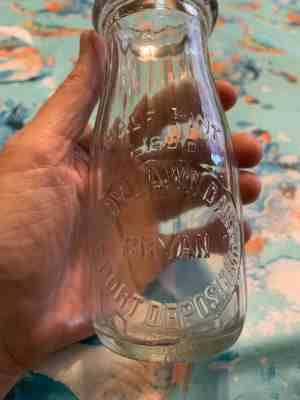 RARE SHADY LAWN DAIRY PORT DEPOSIT, MD BRYAN EMBOSSED HALF PINT MILK BOTTLE ADV