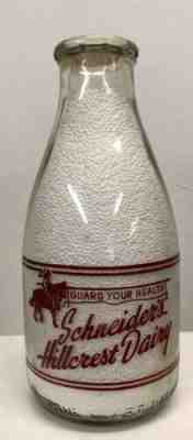 Red Pyro Quart Milk Bottle Schneider’s Hillcrest Dairy Pittsburgh PA 