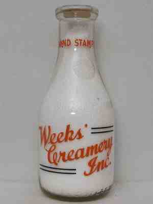 TRPQ Milk Bottle Weeks Creamery Dairy Chicopee MA WWII War Slogan Bonds Stamps 