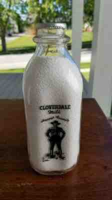 1950's Hopalong Cassidy Quart Milk Bottle Cloverdale Dairy Hoppy's Favorite 