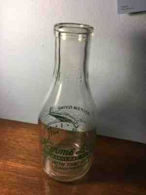 ANTIQUE QUART MILK BOTTLE HARMS DAIRY OAKHURST FARM SAVANNAH GA GREEN PYRO 