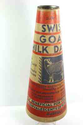 Vintage 40's SWISS GOAT MILK DAIRY One Quart Wax Paper CONE Milk Bottle 