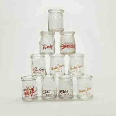 Lot of 10 Mini Dairy Creamer Glass Pyro Milk Bottles Restaurant Advertising